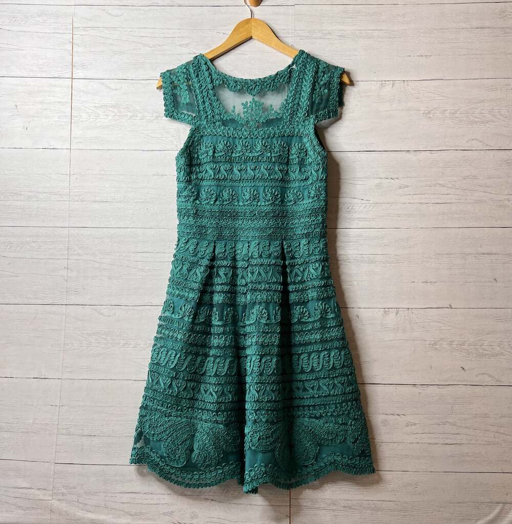 Anthropologie Yoana Baraschi Dress Womens Size 6 New Light Teal Floral Pleated